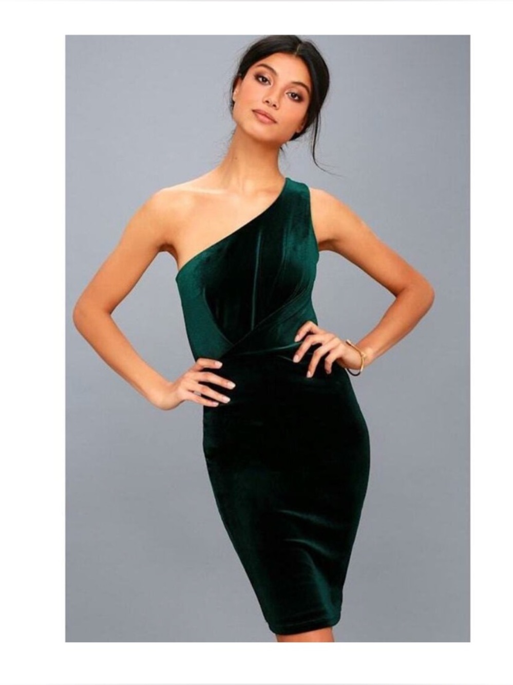 One-Shoulder Green Velvet LuLu’s dress